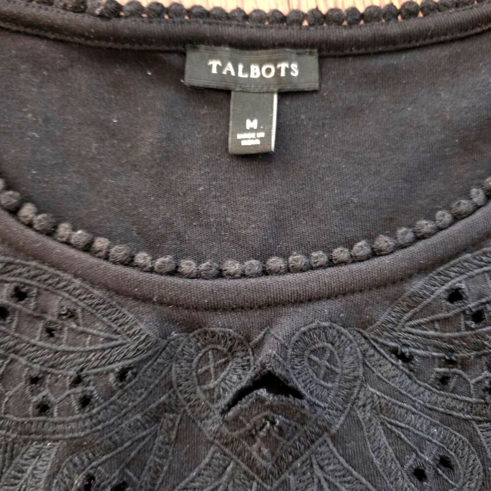 Talbots Black Embroidered Eyelet Shift Dress Size M - Picture 3 of 9